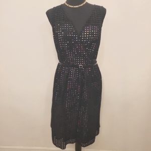 Lane Bryant Size 18 Fit & Flare Party Dress Sleeveless Black Eyelet Line V Neck